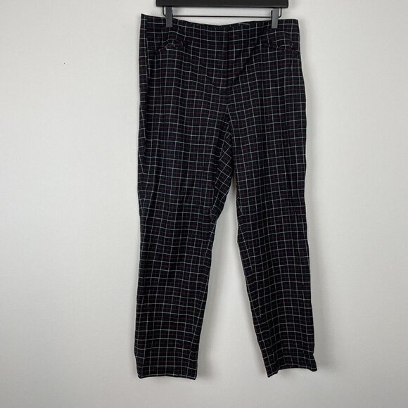 J Jill Pants Womens 14 Black Red White Plaid Stretch Flat Front Tapered Fit - Picture 1 of 6
